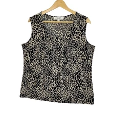 Jones Studio Separates Blouse Size L Leopard Sleeveless Black/Beige Women's Top