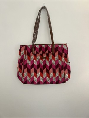 Vera Bradley Zipper Tote Bag Pink Brown Bohemian chevron Geometric Print NWT￼