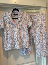 Ralph Lauren M Women Pajama Set Floral Capri Short Sleeve Cotton Cottage Cozy