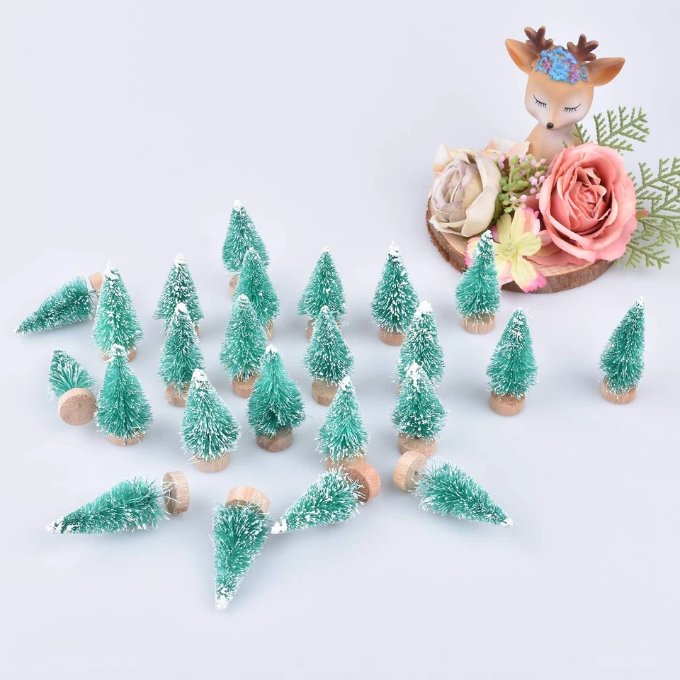 24 Pieces Artificial Mini Christmas Sisal Snow Frost Trees with Wood Base Bottle - Image 2 of 4