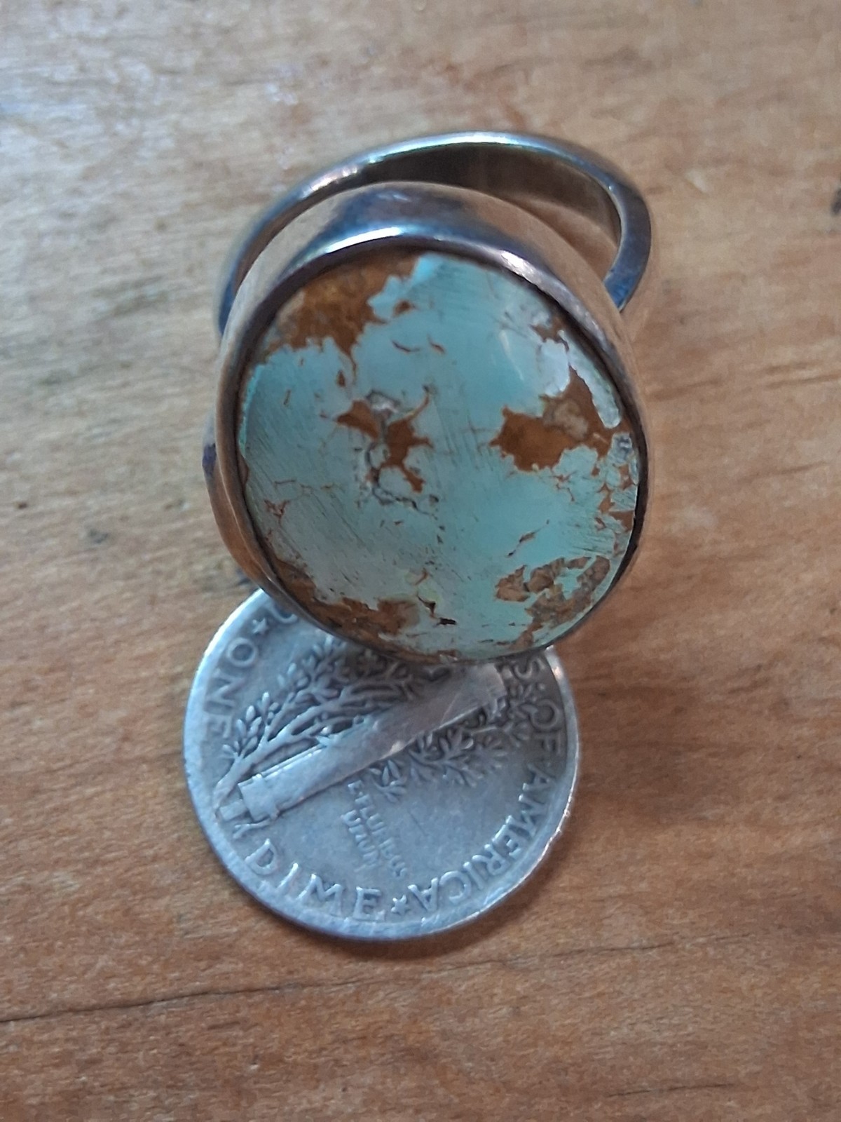 Solid 925 Sterling Silver Untreated Turquoise Ova… - image 9