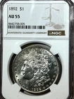 1892 P  MORGAN DOLLAR  NGC  AU 55   BEAUTIFUL WHITE BLAZER