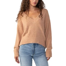 Sanctuary Women's Plush Long Sleeve V-Neck Fuzzy Sweater in Maple