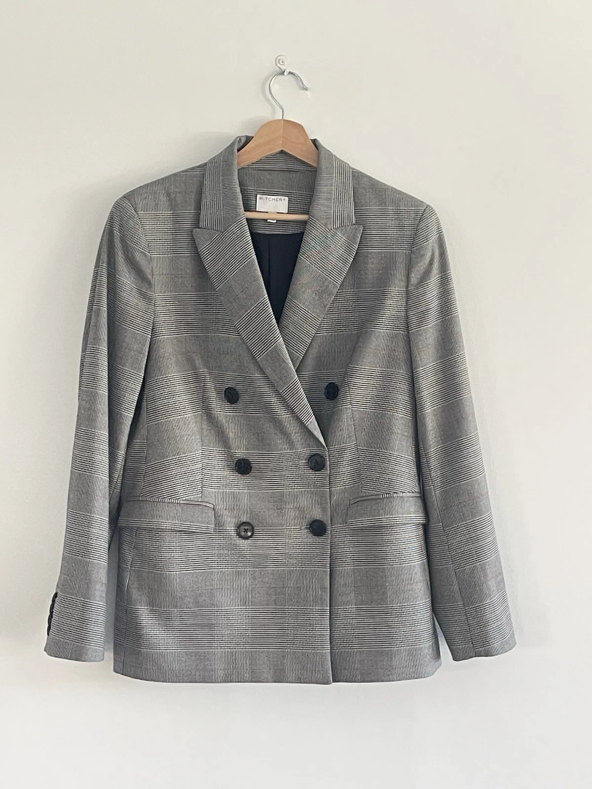 Witchery Blazer Size AU 14 US 10 Grey Check Double Breasted Corporate