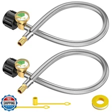 GasXpert 2PCS 15 Inch RV Propane Tank Hose with Gauge, Steel Braided Camper T