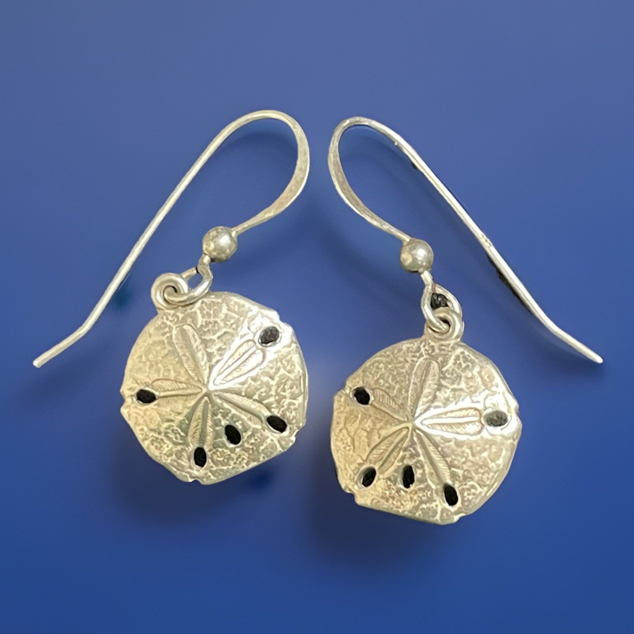 Signed 925 Silver Sand Dollar Dangle Pierced Earr… - image 1
