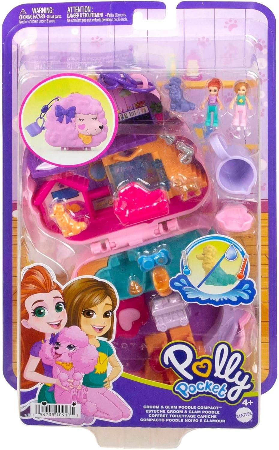 Polly Pocket Groom & Glam Poodle Compact Playset Brand New