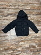 Polo Ralph Lauren Boys Youth Puffer Jacket Coat Black Hooded Size Small 8 Down