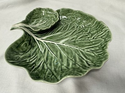 Bordallo Pinheiro Portugal 9.5 Inch Chip & Dip Bowl Cabbage Leaf  Serving Dish