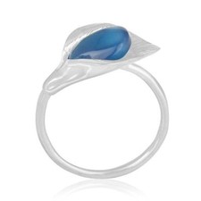 Blue Chalcedony Gemstone Floral Design Ring 925 Silver Fashion Jewelry