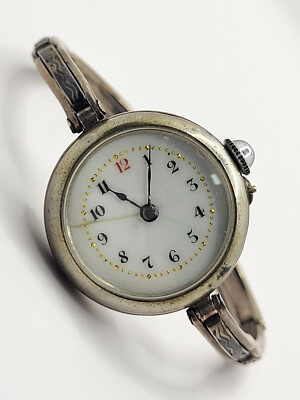 RARE Antique Sterling Silver with Enamel Ladies Mechanical Watch