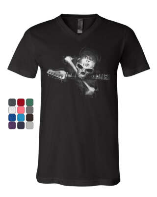 Tune it Up Music V-Neck T-Shirt Skulls Guitar Death Metal Hard Rock Tee