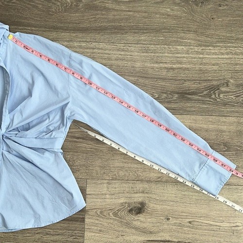 ZARA Twist Front Button Up Shirt Small Blue Elevated Basics Poplin Minimalist - Picture 11 of 11