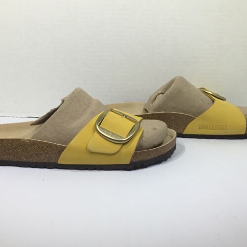 Birkenstock Womens Size 7 Narrow Madrid Big Buckle Ochre Nubuck Slides Y23-1372 - Picture 4 of 10