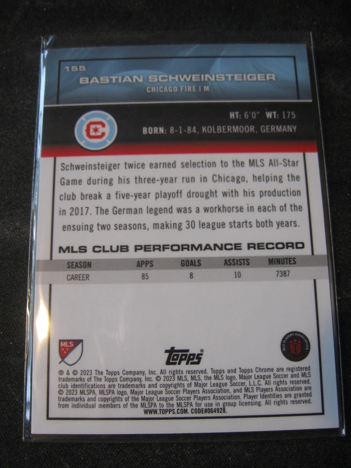 BASTIAN SCHWEINSTEIGER 2023 Topps Chrome Flashbacks MLS AQUA LAVA #155 FIRE /125 - Image 2 of 3