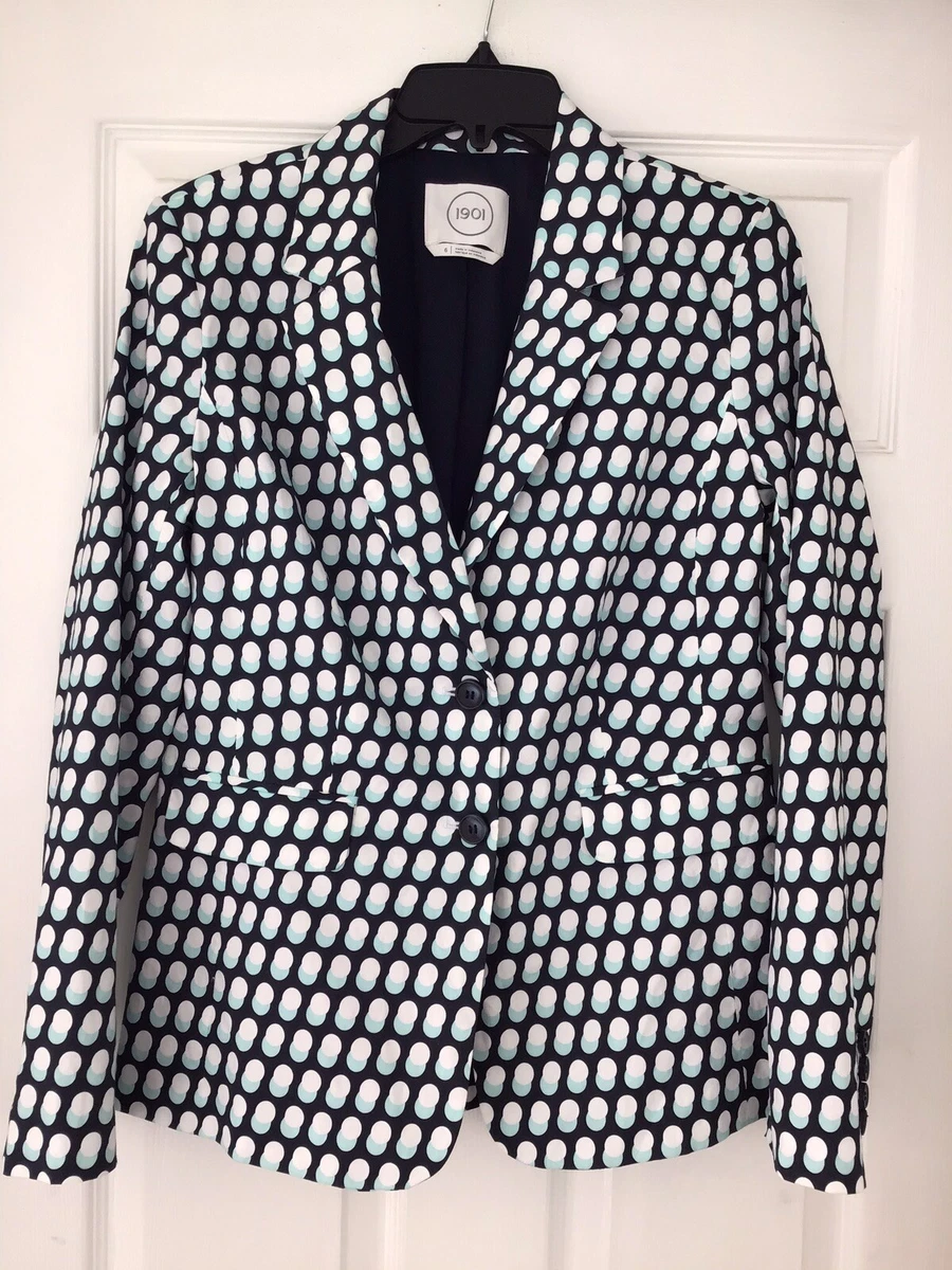 NORDSTROM 1901 Women s Navy Aqua White Circle Print Blazer Jacket Size 6
