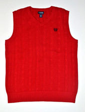 Chaps Youth Boys Cable Knit Sweater Vest XL 18/20 Red Christmas Embroidered Logo