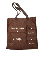 The Creative Circle Vtg.Craft Needlework Tote Bag Brown Canvas Organizer