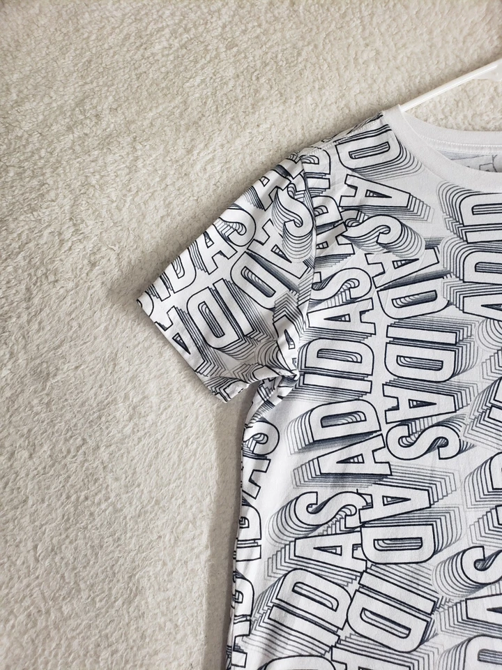 Adidas Boys Shirt 14/16 White Assorted Logo Cotton B Short Sleeve Crew Neck Tee - Image 2 of 4