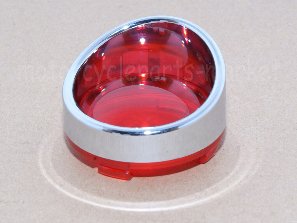 Red Turn Signal Light Lens Lense Chrome Trim Ring Visor For Harley