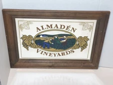 Vintage Almaden Vineyards Bar Mirror Wooden Frame