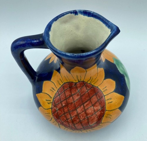 Mexican Talavera Pottery Sunflower Pitcher Vase Creamer Hand Painted - Picture 4 of 11