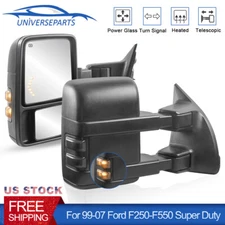 Pair Side View Heated Tow Mirrors LED Turn Signal For 99-07 Ford F250-F459 F550