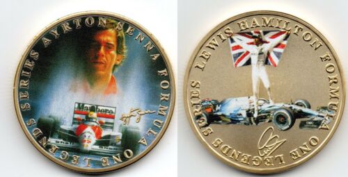 Ayrton Senna Lewis Hamilton Gold Coin Signed Formula One Drivers Sports McLaren - Foto 1 di 12