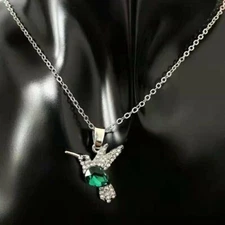Green Crystal Hummingbird Silver Chain Charm Bird Pendant Necklace Women Jewelry