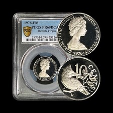 BRITISH VIRGIN ISLANDS. 1976, 10 Cent - PCGS PR69 - Top Pop  Ringed Kingfisher