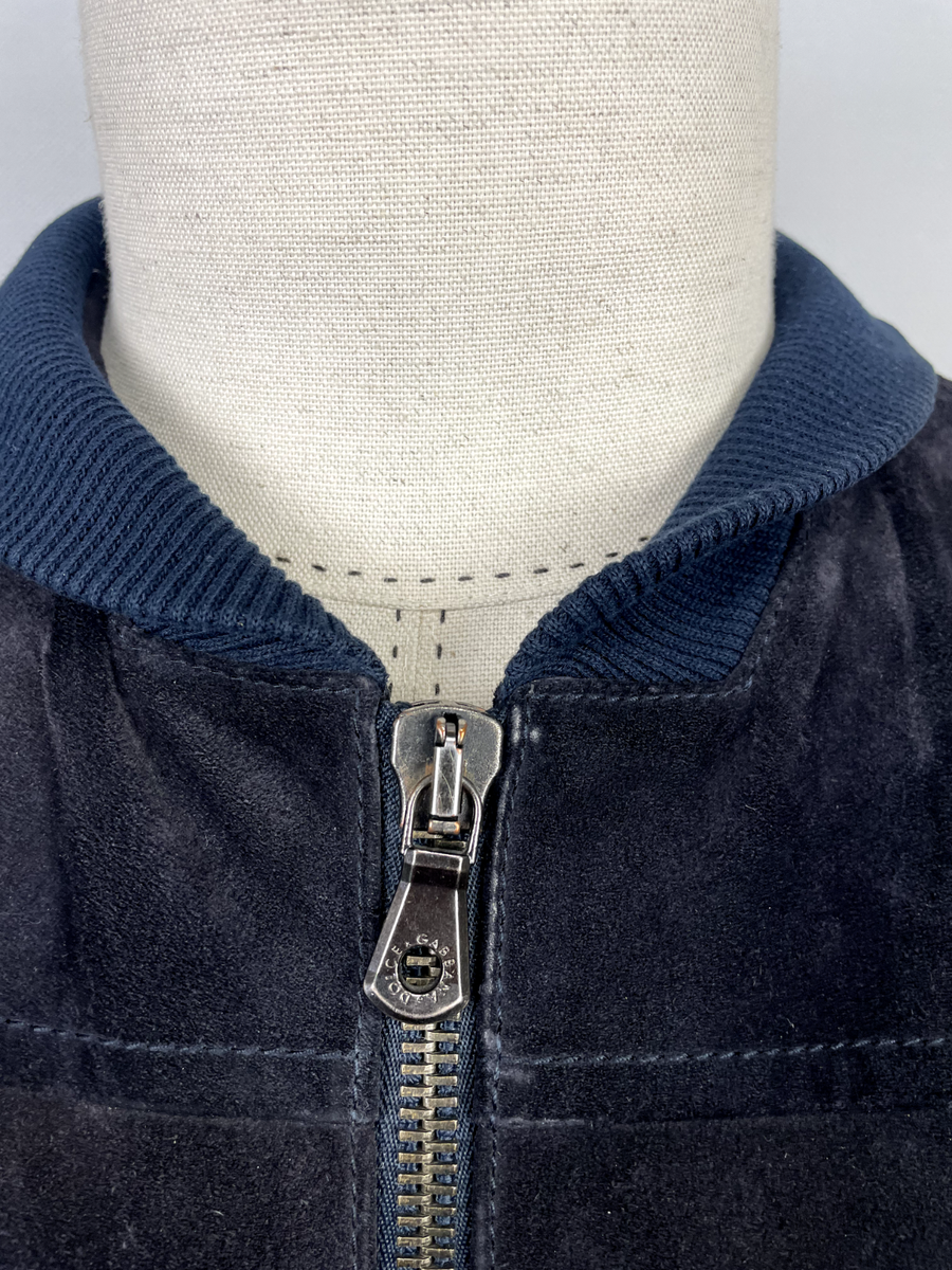 Vintage Dolce Gabbana Blue Calfskin Full Zip Monogram Lined Men's