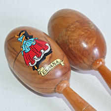Vintage spanische Maracas aus Holz mit Flamenco Design - 21 cm lang