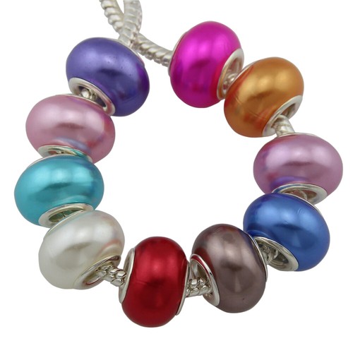 Wholesale 50Pcs /Lot Pearl Color Mix Acrylic Beads Fit Charm Bracelet ZH14 - Picture 3 of 12