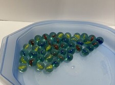 Lot of 40 Marbles Glass Blue Red Yellow Clear Used