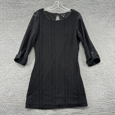 As U Wish Dress Women's Medium Black Eyelet Casual 3/4 Roll Tab Sleeve Dress