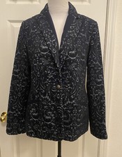 CAbi Jacquard Blazer 109 Navy Blue Wool Blend Lined Textured Flocked Jacket Sz 6