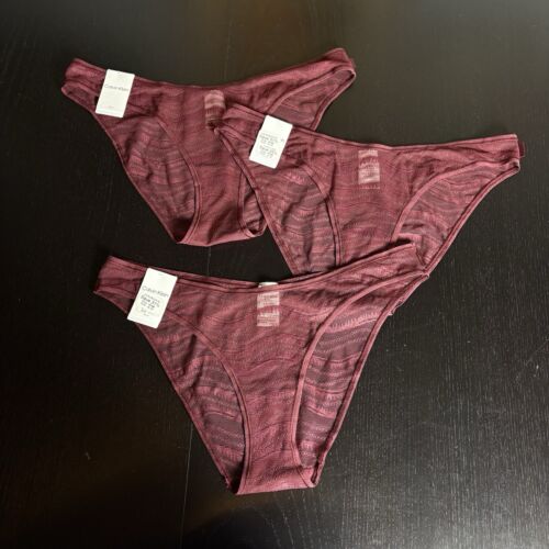 NWT CALVIN KLEIN Womens S Lot 3 Pair Allover Lace Bikini Panties Maroon QD3972