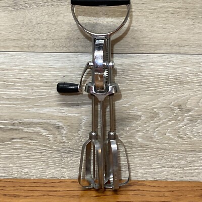 Vtg  EKCO Best Egg Beater Hand Held Crank Mixer Stainless Steal Black Handle USA