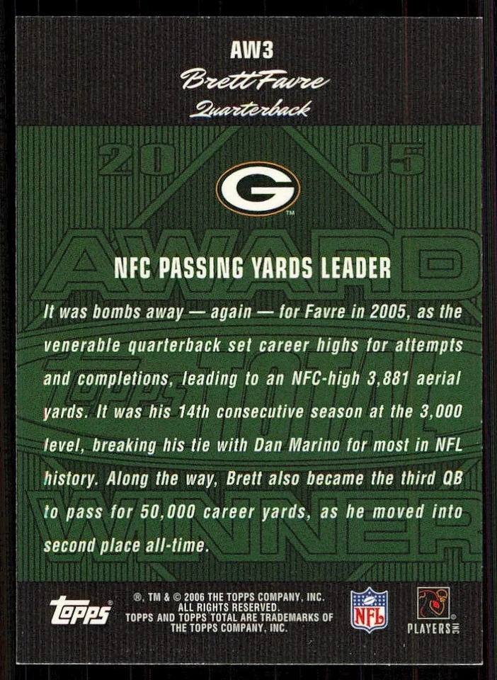 2006 Topps Total Award Winners #AW3 Brett Favre - Image 2 of 2