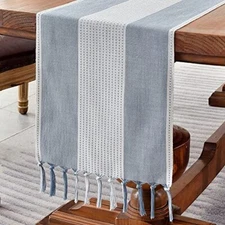  Linen Table Runner, Farmhouse Macrame Table Runners 60 Inches 13"×60" Blue