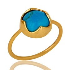 Natural Turquoise Gemstone 925 Silver Gold Plated Ring Girls Fashion Jewelry