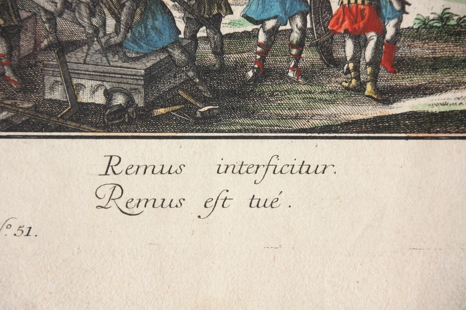 Georg Balthasar Probst (1732-1801), altkol. Kupferstich, "Remus est tué" um 1750 - Bild 3 von 4