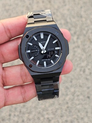 Custom Casio G-Shock GA-2100 Full Metal Mod   Black Stainless Steel Watch''