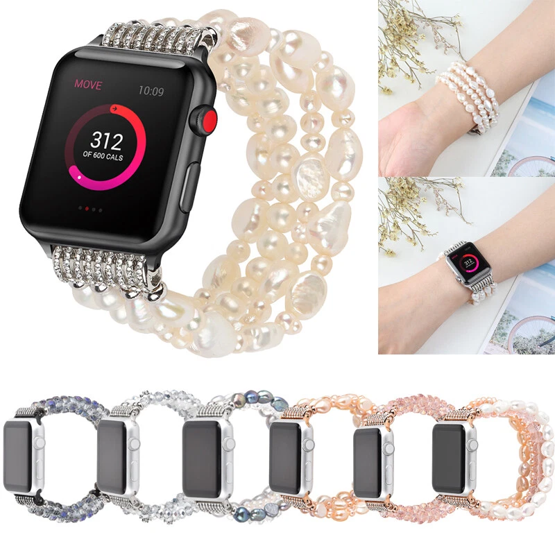 For Apple Watch Ultra 9 8 7 SE 6 5 4 3 2 Crystal Pearl Bracelet Watch Band  Strap