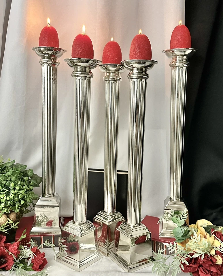 Vintage Candle Holders Silver Plated Tall Bombay Tapper Pillar Candlesticks - 5 - Image 3 of 4