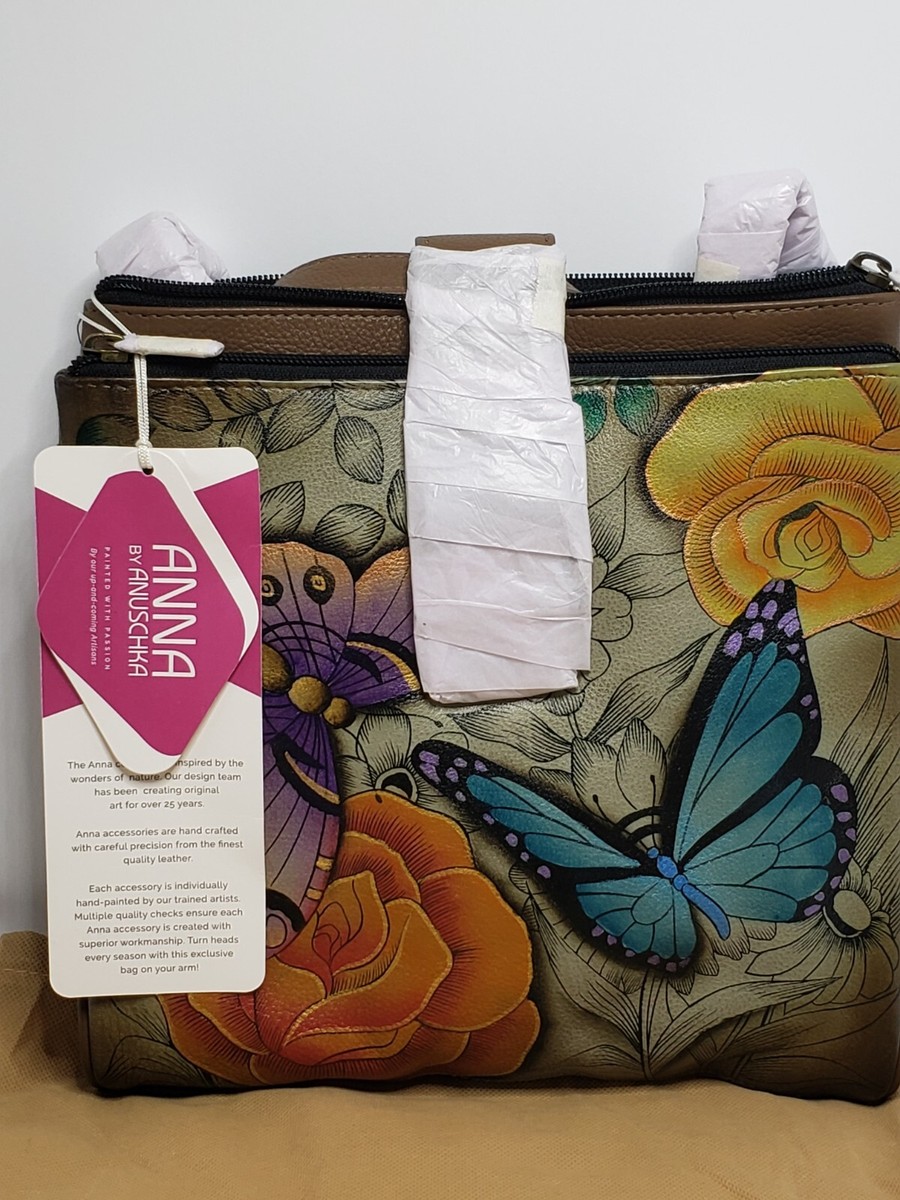 Anuschka Hand-Painted Leather Crossbody Organizer Bag - Butterfly Mosaic Design - View #2
