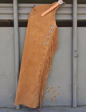 Leather Pull-Up Fashion Chinks with Floral Yoke Set For Riding.