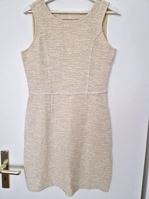 Koton Damen Etuikleid kurz Beige Tweed Glitzer ärmellos Business Gr. L