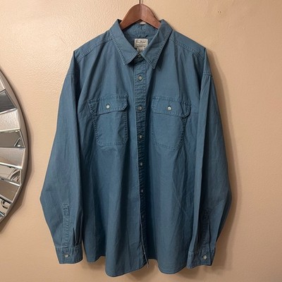 L.L. Bean Men s Green Denim Shirt Long Sleeve with Front Pockets Sz 2XL Outdoor