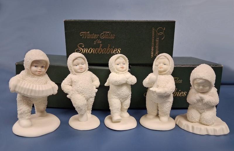 5 VTG Dept. 56 Snow Babies: ONE LIL CANDLE; LAY DOWN TO SLEEP; DANCE A TUNE